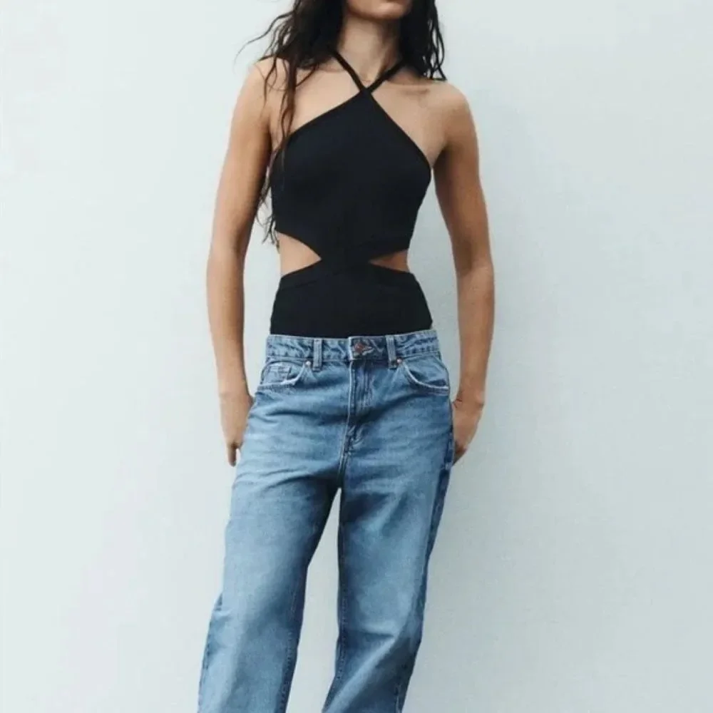 ZARA CUTOUT RIBBED BLACK SLEEVELESS BODYSUIT NEW LARGE - Picture 6 of 14